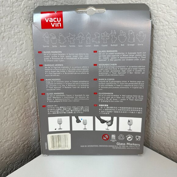 VTG Vacu Vin Glass Markers Suction Cup Set of 12 Christmas Crowd Dishwasher Safe - Picture 2 of 3